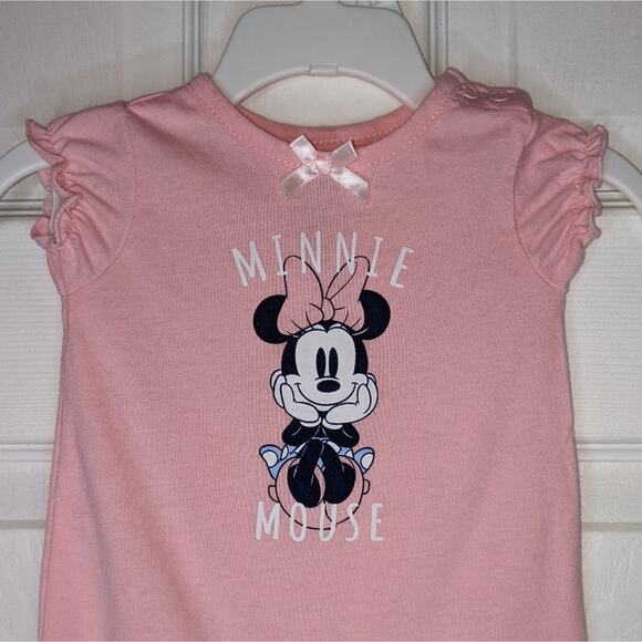 Disney Baby Pink Minnie Mouse Ruffle Trim Bodysuit Romper 0-3 Months - Picture 3 of 9